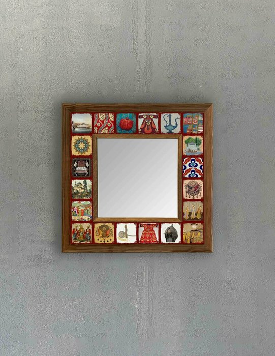 Настенное зеркало 33x33 с каменной мозаикой и композитным основанием - купить Настенные зеркала по цене 9840.0