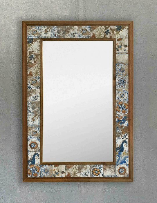 Настенное зеркало с каменной мозаикой 43x63 бежево-коричневого цвета - купить Настенные зеркала по цене 22495.0