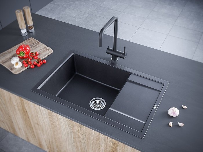 Мойка кухонная оборачиваемая прямоугольная Paulmark 78х50 см черного цвета  - лучшие Кухонные мойки в INMYROOM