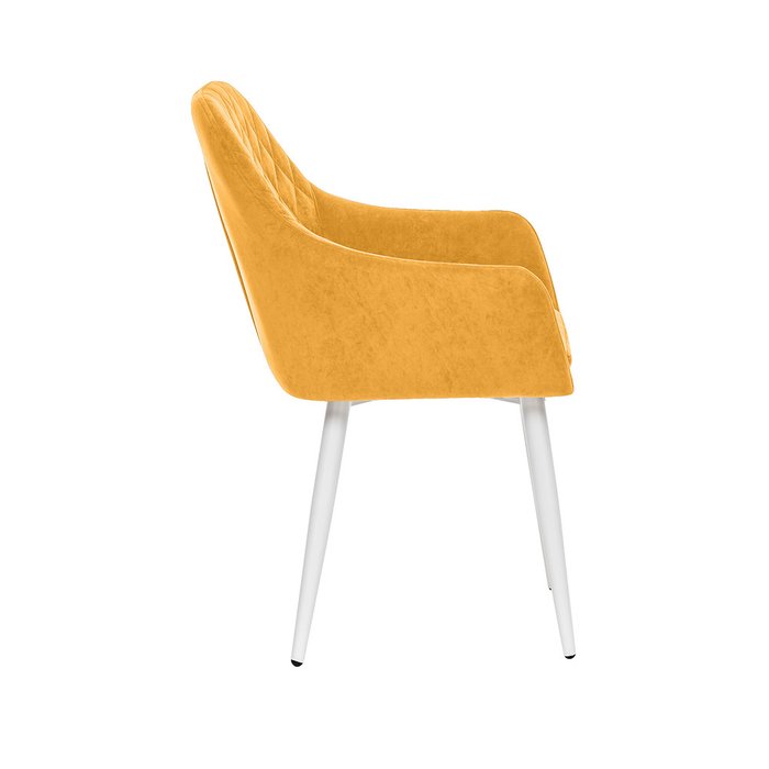 Стул с подлокотниками Слим желтого цвета с белыми ножками - лучшие Обеденные стулья в INMYROOM