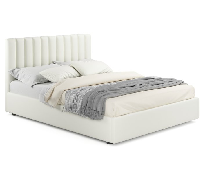 Кровать с подъемным механизмом и двумя тумбами Olivia 160х200 светло-бежевого цвета - купить Спальные гарнитуры по цене 39950.0