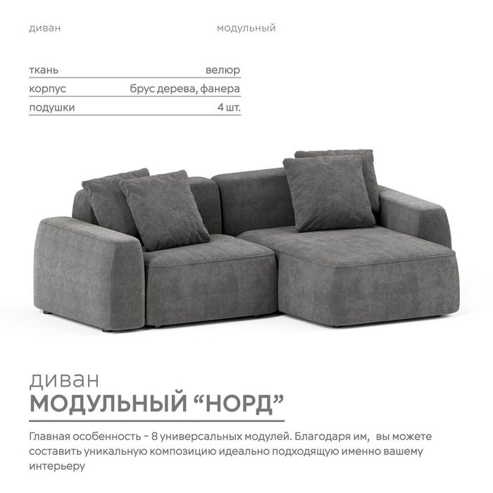 Угловой модульный диван Норд темно-серого цвета - купить Угловые диваны по цене 138300.0 Угловой модульный диван Норд темно-серого цвета - купить Угловые диваны по цене 138300.0