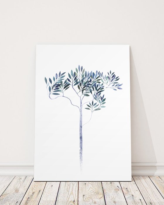 Принт Сказочное дерево 35х45 бело-синего цвета 