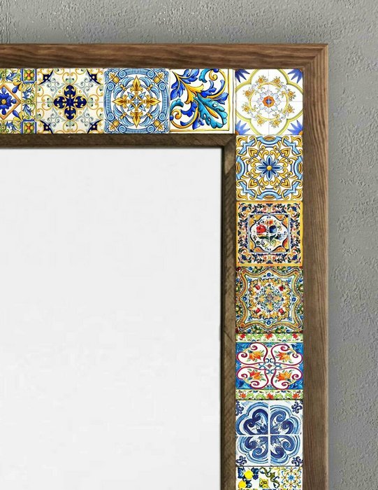 Настенное зеркало 53x73 с каменной мозаикой бежево-голубого цвета - лучшие Настенные зеркала в INMYROOM