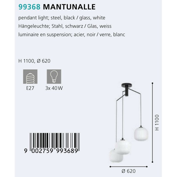 Люстра Eglo Mantunalle 99368 - купить Подвесные люстры по цене 21990.0