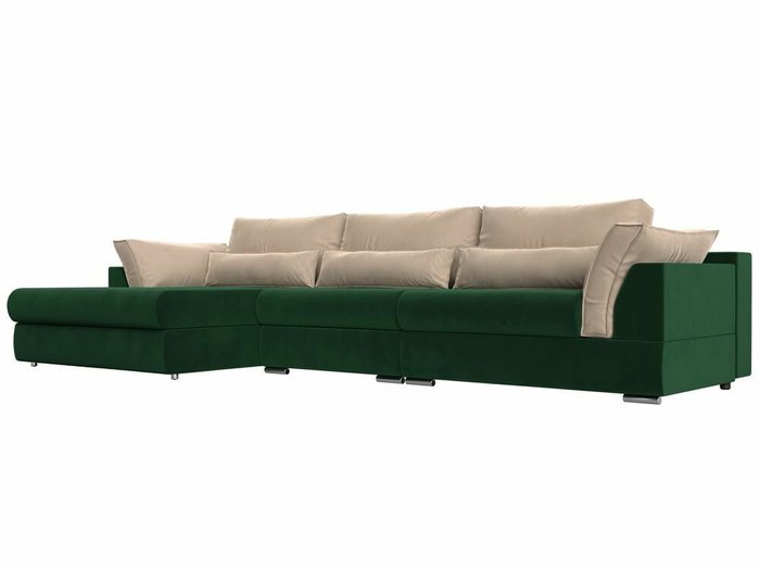 Угловой диван-кровать Пекин Long бежево-зеленого цвета угол левый