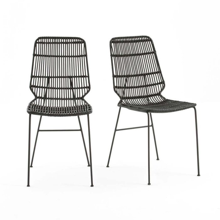 Комплект из двух металлических плетеных стульев Malu черного цвета