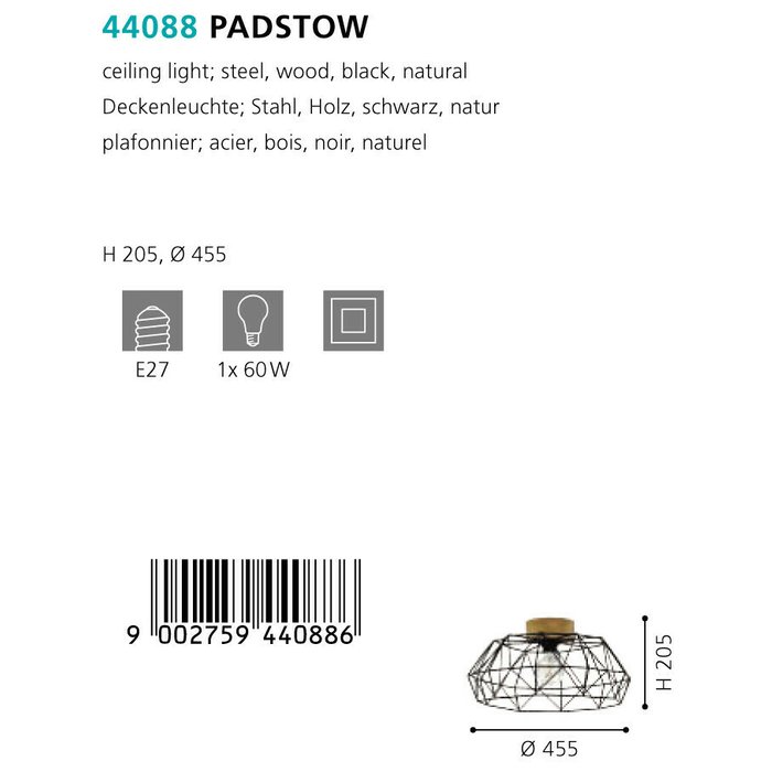 Светильник потолочный Eglo Padstow 44088 - лучшие Потолочные светильники в INMYROOM