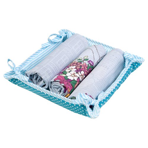 Набор полотенец 45х60 (3 шт.) в текстильной вазе 'Весеннее ретро', 100% хлопок, 'Бирюзовый'