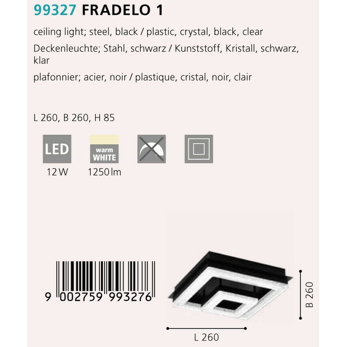 Потолочный светодиодный светильник Fradelo черного цвета - купить Потолочные светильники по цене 14290.0