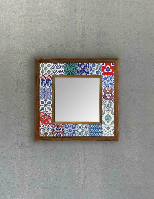 Настенное зеркало 33x33 с мозаикой из натурального камня - купить Настенные зеркала по цене 9840.0