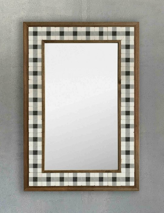Настенное зеркало 43x63 с каменной мозаикой бело-серого цвета - купить Настенные зеркала по цене 22495.0