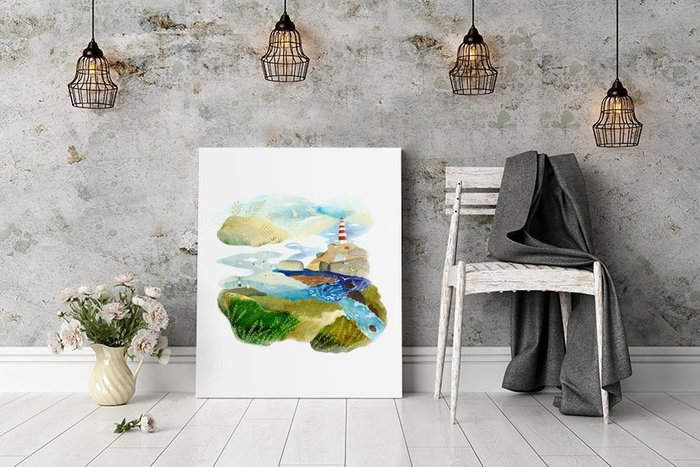 Картина Пейзаж с маяком на холсте