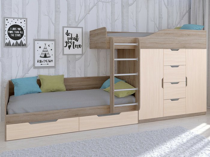 Двухъярусная кровать Астра 6 80х190 цвета Дуб Сонома-Дуб молочный - купить Двухъярусные кроватки по цене 38400.0