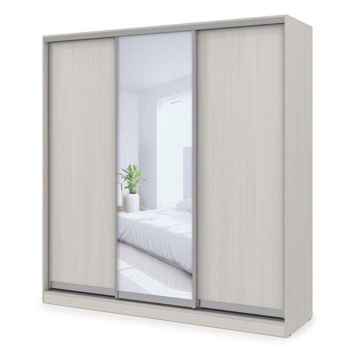 Comfort 21.5 Трехдверный шкаф-купе с зеркалом, комбинированное наполнение с ящиками, ЛДСП, ivory, 210×60×220 см