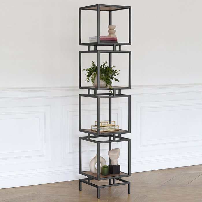 Стеллаж Cubic-4 черно-коричневого цвета - лучшие Стеллажи в INMYROOM Стеллаж Cubic-4 черно-коричневого цвета - лучшие Стеллажи в INMYROOM