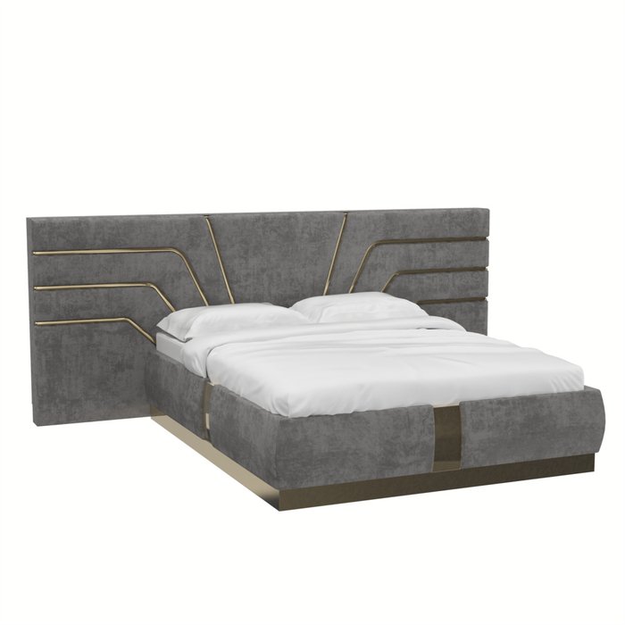 Кровать Sogno d’oro 160х200 серого цвета с золотыми молдингами и подъемным механизмом - купить Кровати для спальни по цене 210900.0