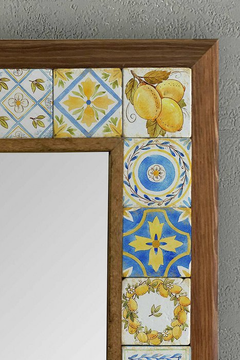 Настенное зеркало с каменной мозаикой 43x43 желто-синего цвета  - лучшие Настенные зеркала в INMYROOM