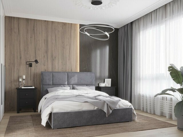 Кровать с подъемным механизмом Madison 160х200 серого цвета - лучшие Кровати для спальни в INMYROOM Кровать с подъемным механизмом Madison 160х200 серого цвета - лучшие Кровати для спальни в INMYROOM