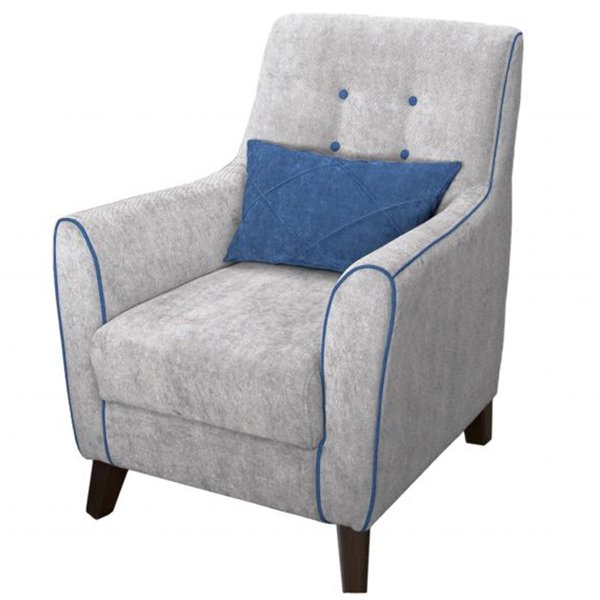 Кресло Френсис в обивке из велюра серого цвета с синей подушкой