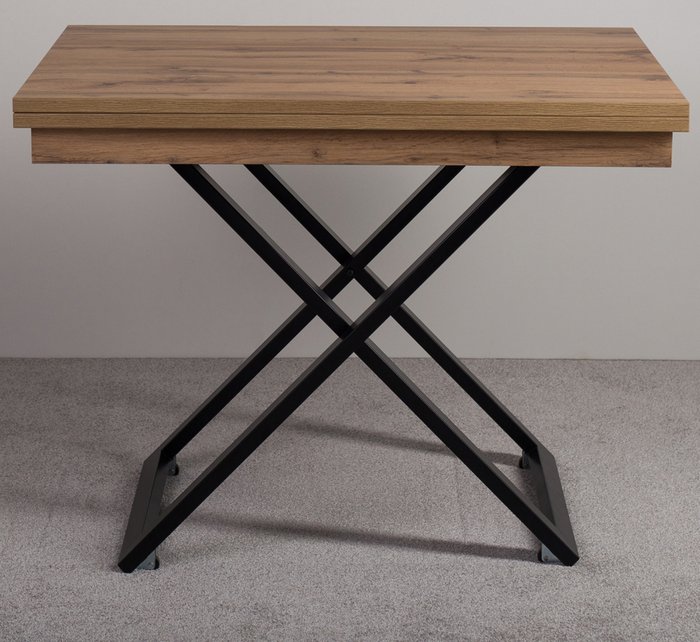 Стол трансформер Cross цвета дуб вотан  на черных опорах - купить Обеденные столы по цене 34590.0