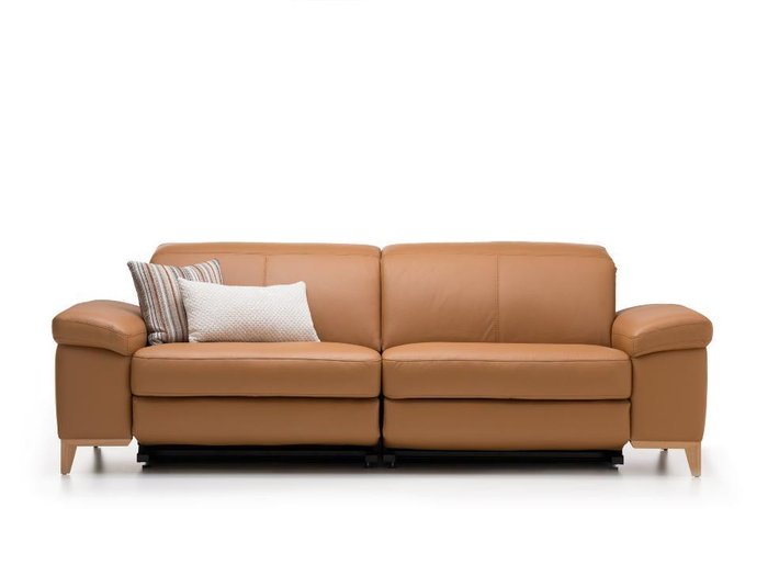 Прямой кожаный диван Cadini коричневого цвета