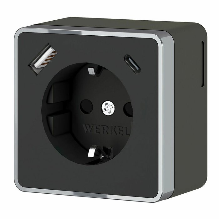 Розетка с заземлением, шторками и USB тип A+C Gallant чёрный хром W5071735 Накладные механизмы Gallant черный/хром Розетка с заземлением, шторками и USB тип A+C Gallant чёрный хром W5071735 Накладные механизмы Gallant черный/хром