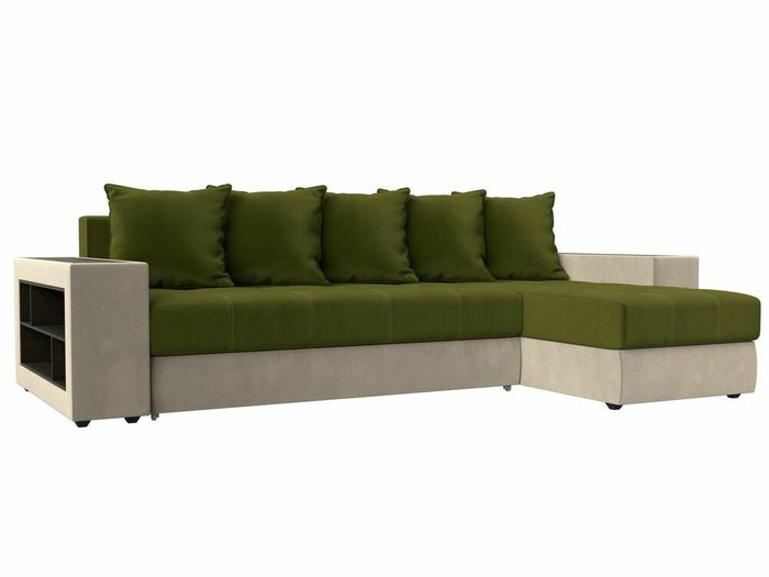 Угловой диван-кровать Дубай зелено-бежевого цвета правый угол