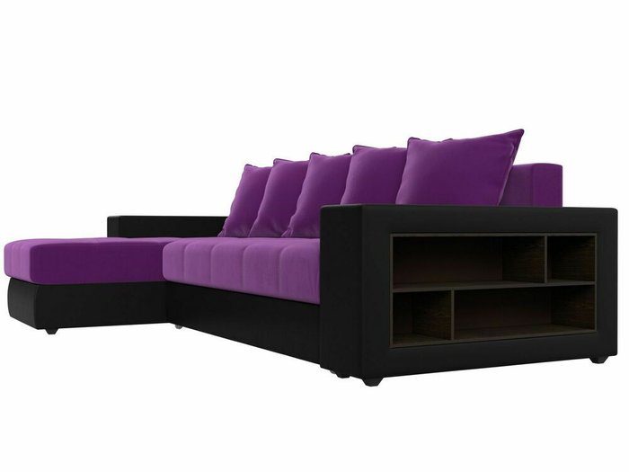 Угловой диван-кровать Дубай черно-фиолетового цвета (экокожа/ткань) левый угол - лучшие Угловые диваны в INMYROOM