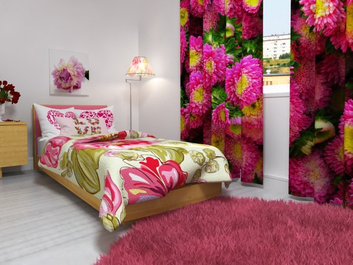Фотошторы для дома: Розовые цветы - купить Шторы по цене 3990.0