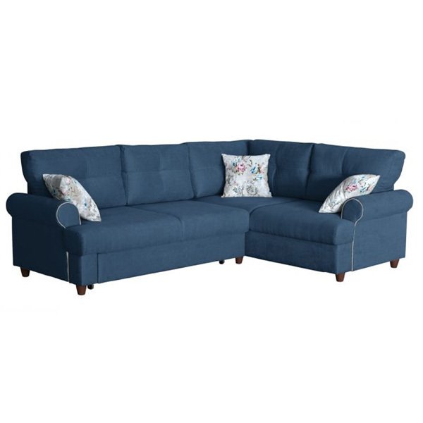 Угловой диван левый Мирта с обивкой из велюра синего цвета