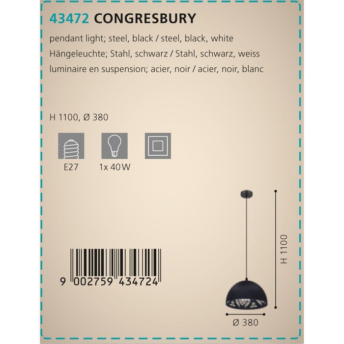 Подвесной светильник Congresbury черно-белого цвета - лучшие Подвесные светильники в INMYROOM