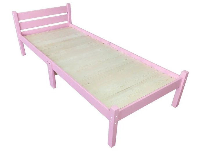 Кровать Классика Компакт сосновая со сплошным основанием 80х190 розового цвета