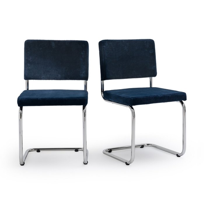 Комплект из двух стульев из велюра на металлокаркасе Sarva темно-синего цвета