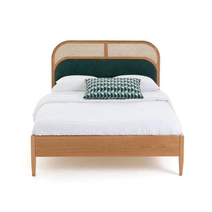 Кровать из плетеного материала и велюра с кроватным основанием Buisseau 140х190 бежевого цвета - купить Кровати для спальни по цене 58769.0