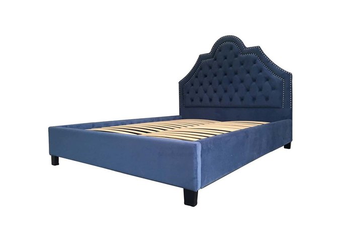 Кровать двуспальная из велюра синего цвета 160х200 - купить Кровати для спальни по цене 63800.0