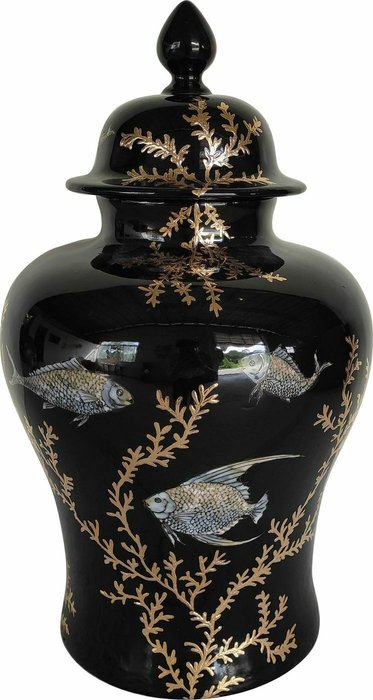Фарфоровая ваза с крышкой черно-золотого цвета - купить Вазы  по цене 27690.0