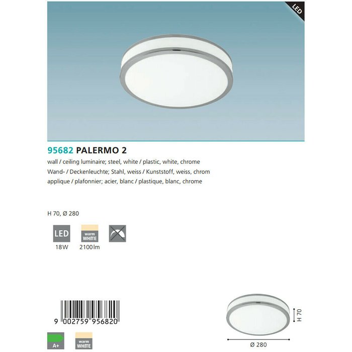 Светильник настенно-потолочный Palermo M бело-серого цвета - лучшие Потолочные светильники в INMYROOM