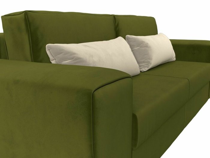 Прямой диван-кровать Лига 008 зеленого цвета с бежевыми подушками - лучшие Прямые диваны в INMYROOM