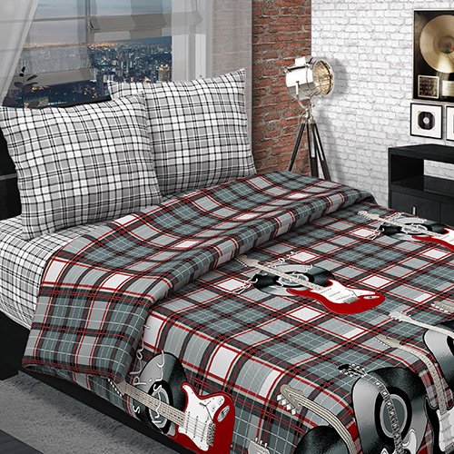 КПБ 'Традиция' 2,0 спальный с европростыней, бязь, 100% хлопок, пл. 125 гр./кв.м. 'Рок-н-ролл'