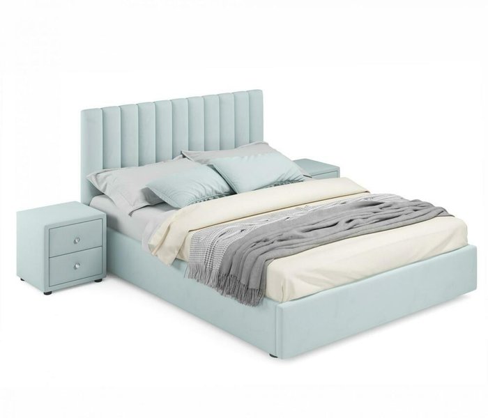 Кровать с подъемным механизмом и двумя тумбами Olivia 160х200 мятного цвета