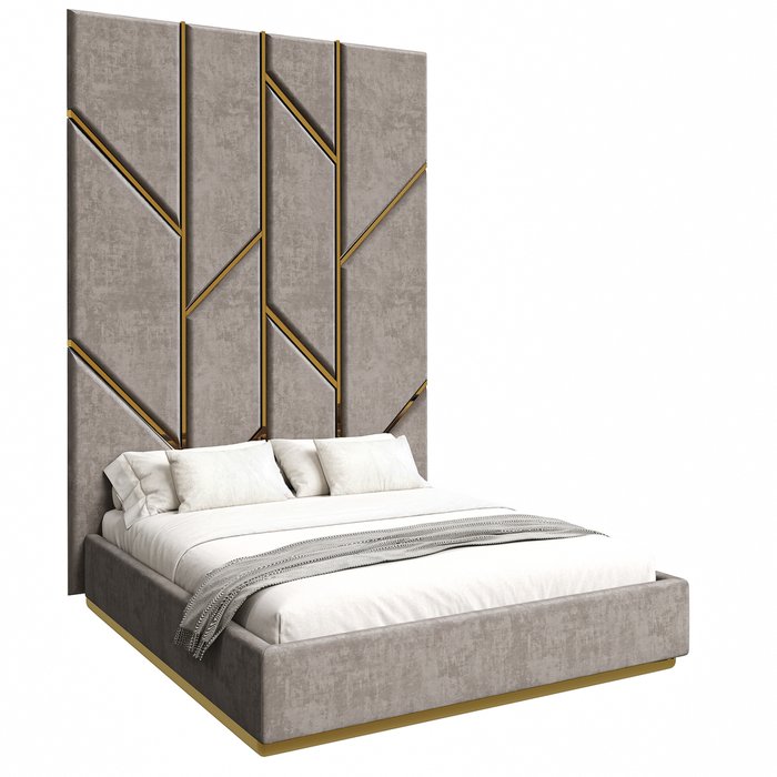 Кровать Perfecto 160х200 светло-серого цвета с мягкими панелями и подъемным механизмом  - купить Кровати для спальни по цене 124900.0