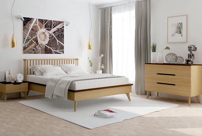 Кровать Elva 140x200 бежевого цвета с графитовой окантовкой - лучшие Кровати для спальни в INMYROOM