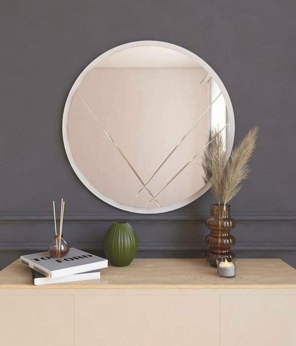 Настенное зеркало Decor диметр 60х60 в раме белого цвета - купить Настенные зеркала по цене 26867.0
