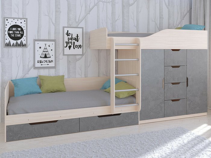Двухъярусная кровать Астра 6 80х190 цвета Дуб молочный-Железный камень - купить Двухъярусные кроватки по цене 38400.0