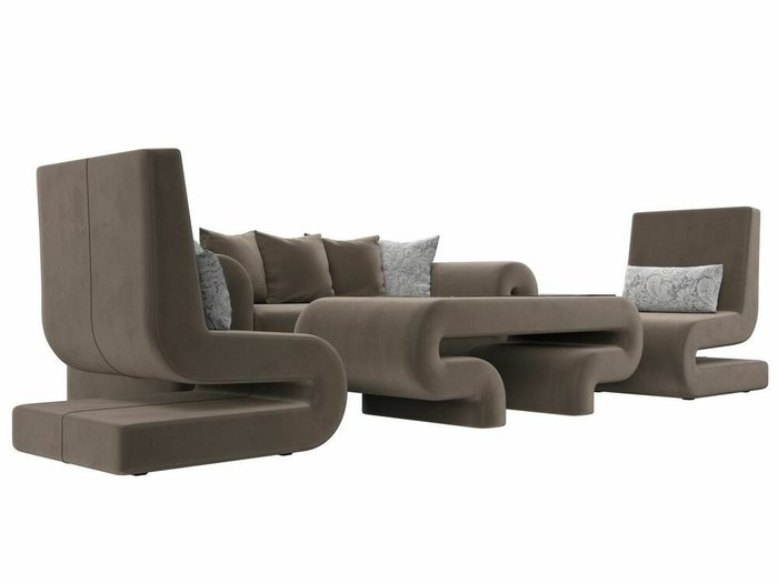 Набор мягкой мебели Волна 2 коричневого цвета - лучшие Комплекты мягкой мебели в INMYROOM