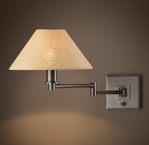 Бра Petite candlestick swing-arm sconce bronze с льняным абажуром