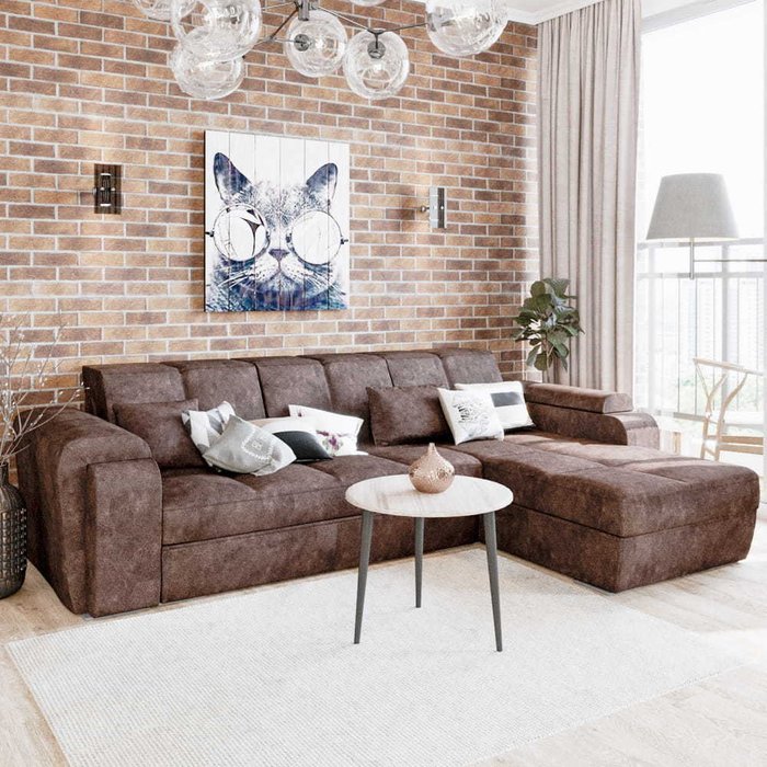 Угловой диван-кровать с оттоманкой Мартин коричневого цвета - купить Угловые диваны по цене 255767.0
