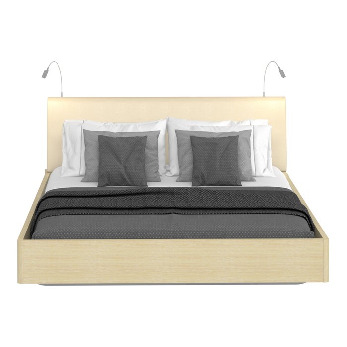 Кровать Элеонора 180х200 бежевого цвета с двумя светильниками 