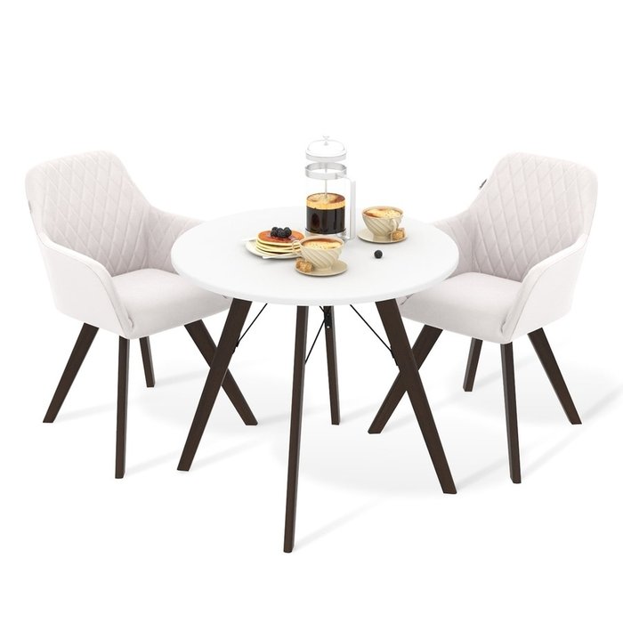 Обеденная группа из стола и двух стульев белого цвета